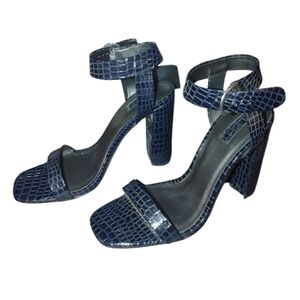 Forever 21 Black Croc-Embossed Strappy Heels, Size 9, NWT